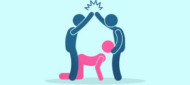 ThumbThree stick figures perform an Eiffel Tower.