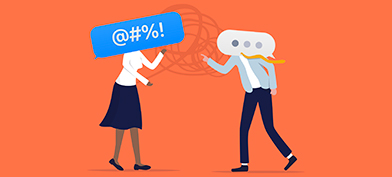 Two-people-fight-texting-with-chat-bubbles-on-their-heads