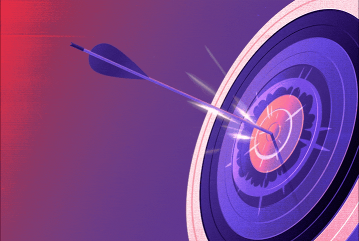 An arrow with sparks coming out of it hits a bullseye dead in the center. 