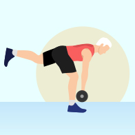 A man over 50 exercises with a weight.