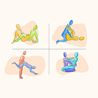 Four different sex positions that double as workouts are illustrated in a 2x2 grid.