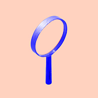 A blue magnifying glass is on a pink background.