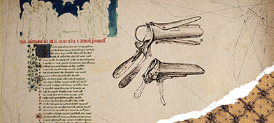 An old book page with aged text has an illustration of speculums next to it.
