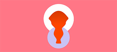 A red shape on a pink background depicts a uterus and vagina.