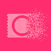 White dots arranged in a rectangular pattern scatter on the right side along a hot pink surface.