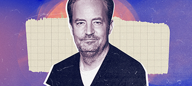 The bust of Matthew Perry sits against an off-white strip of grid paper.