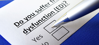 A pen is about to check a box for the answer yes to a question about having erectile dysfunction.