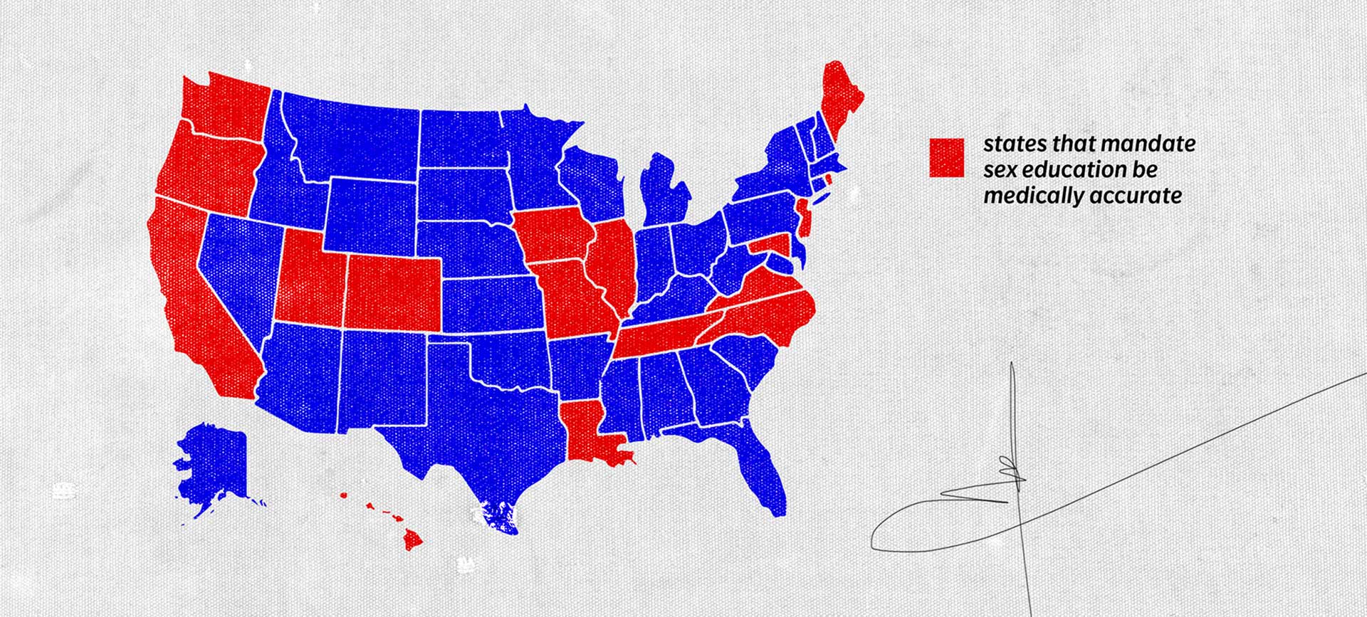 A map shows which states require medically-accurate sex education.