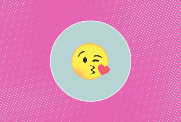 A kiss emoji is in the middle of a grey circle and is replaced by a ghost emoji.