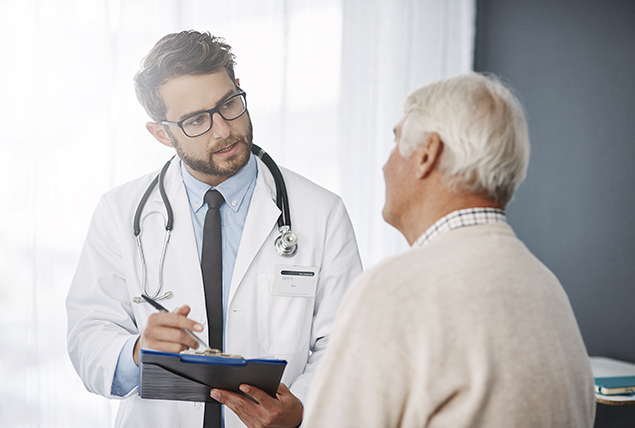 A man talks to his doctor.