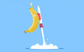A banana taped to a launching rocket.