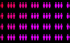 Various combinations of genders are patterned in pink against a black background.